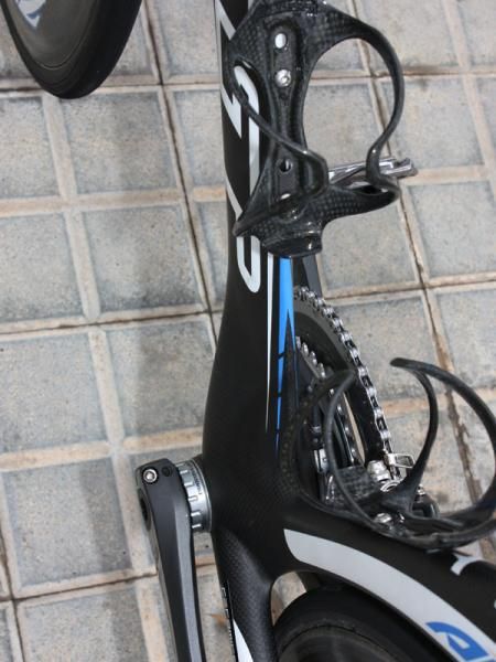 The aero down tube is narrow through most of its length before flaring out at the bottom bracket shell.