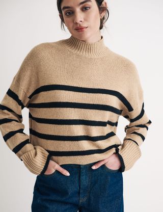 Cotton Rich Striped Funnel Neck Jumper