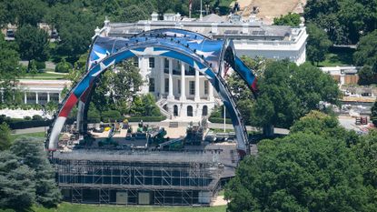 A structure being built for the UFC fight on the White House South Lawn