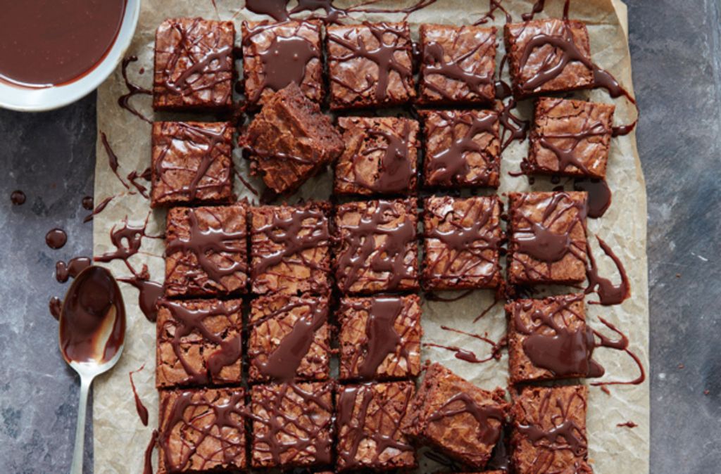 Mary Berry's chocolate brownies with chocolate ganache sauce American