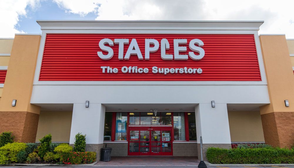 Facade of a Staples store in Cape Coral, Florida.