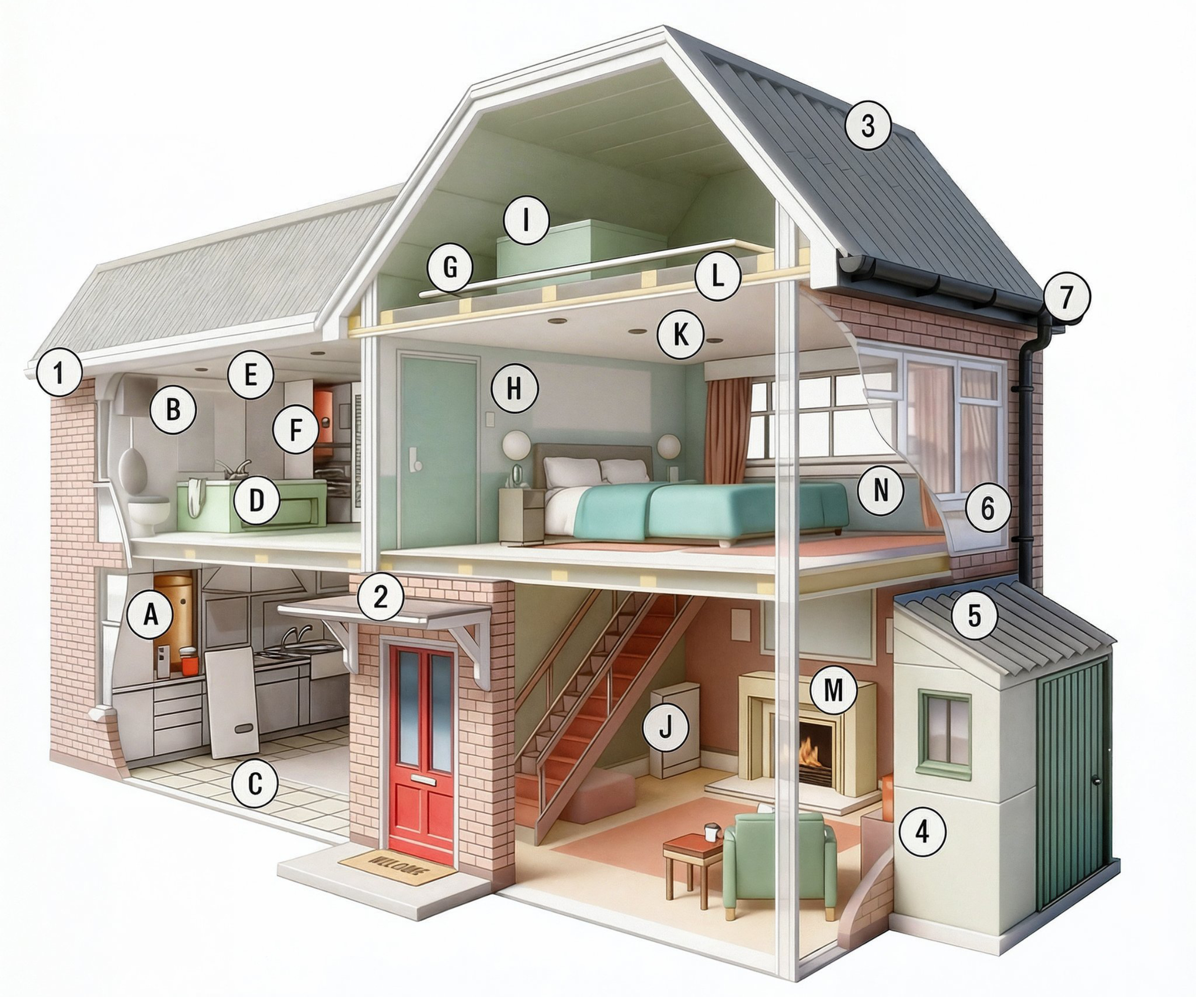 diagrams and keys to asbestos locations inside and outside the home