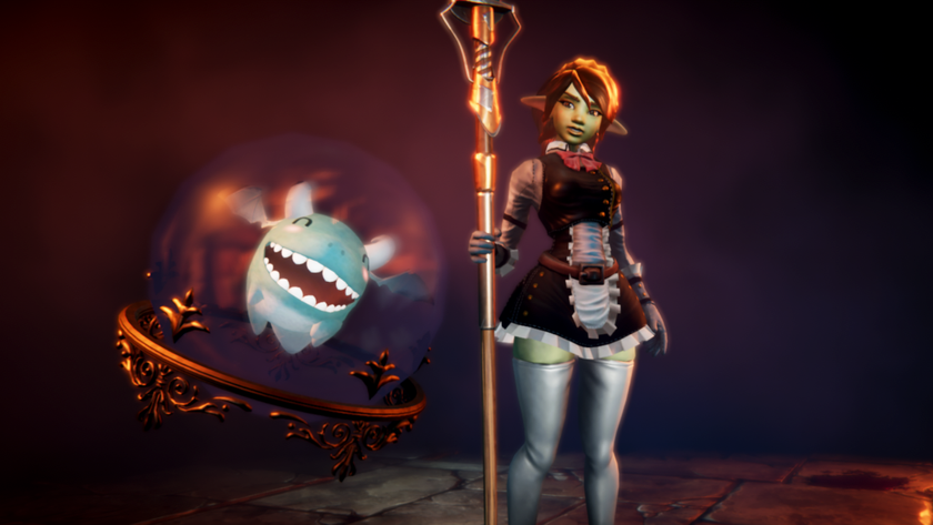 A goblin with their little dragon helper.