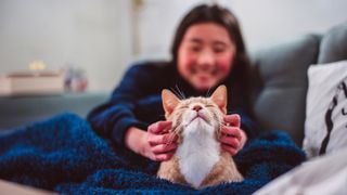 Girl petting cat