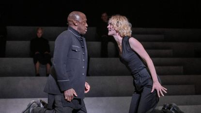 Giles Terera and Rosy McEwan on stage