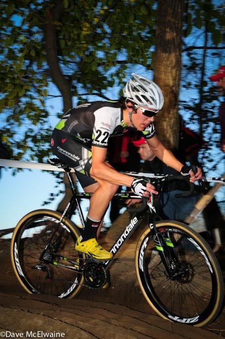 Curtis White (Cannondale Cyclocrossworld.com) riding one of the sand pits mid-race