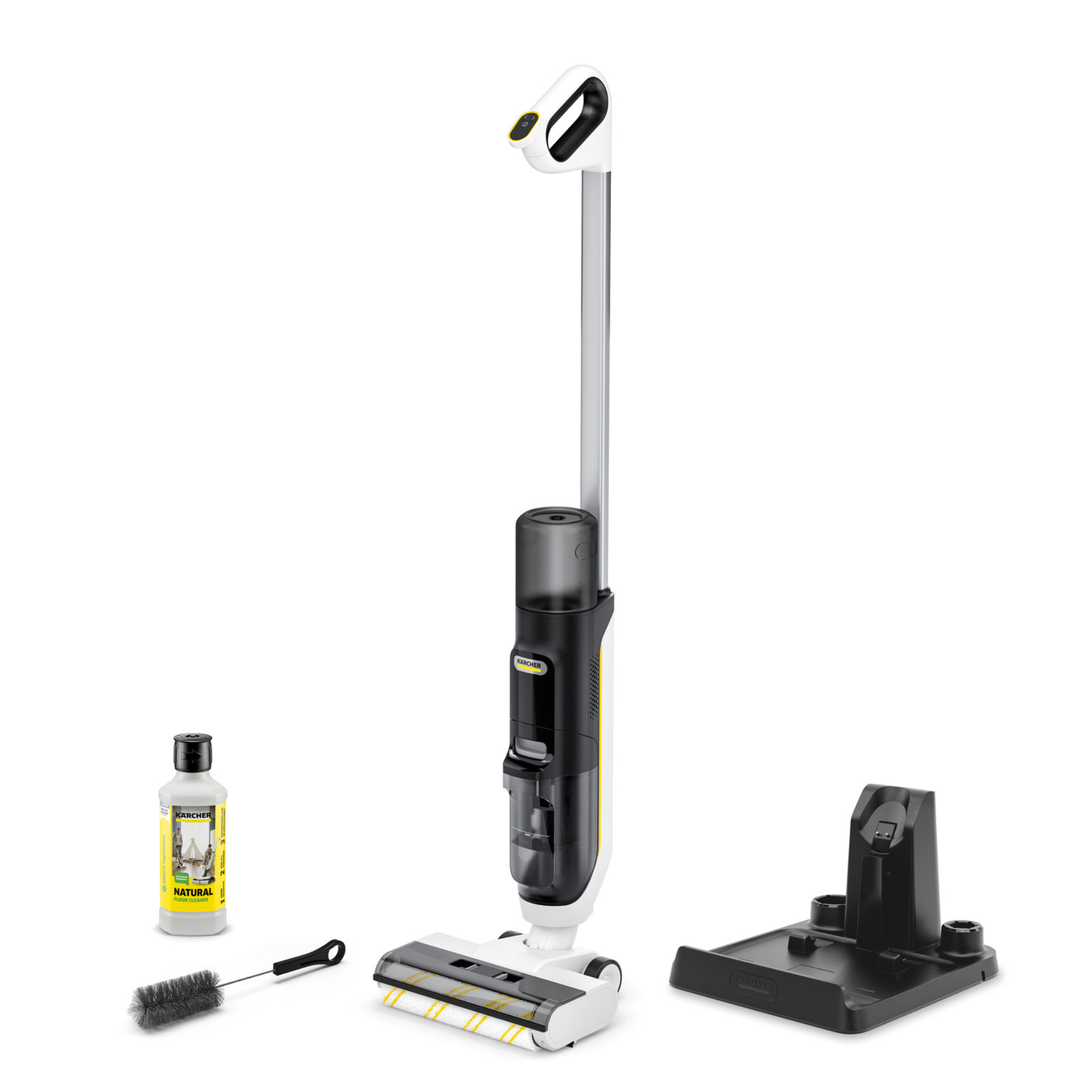 Product shot of the K&amp;auml;rcher Floor Cleaner Vacuum FCV 3 and accessories on a white background