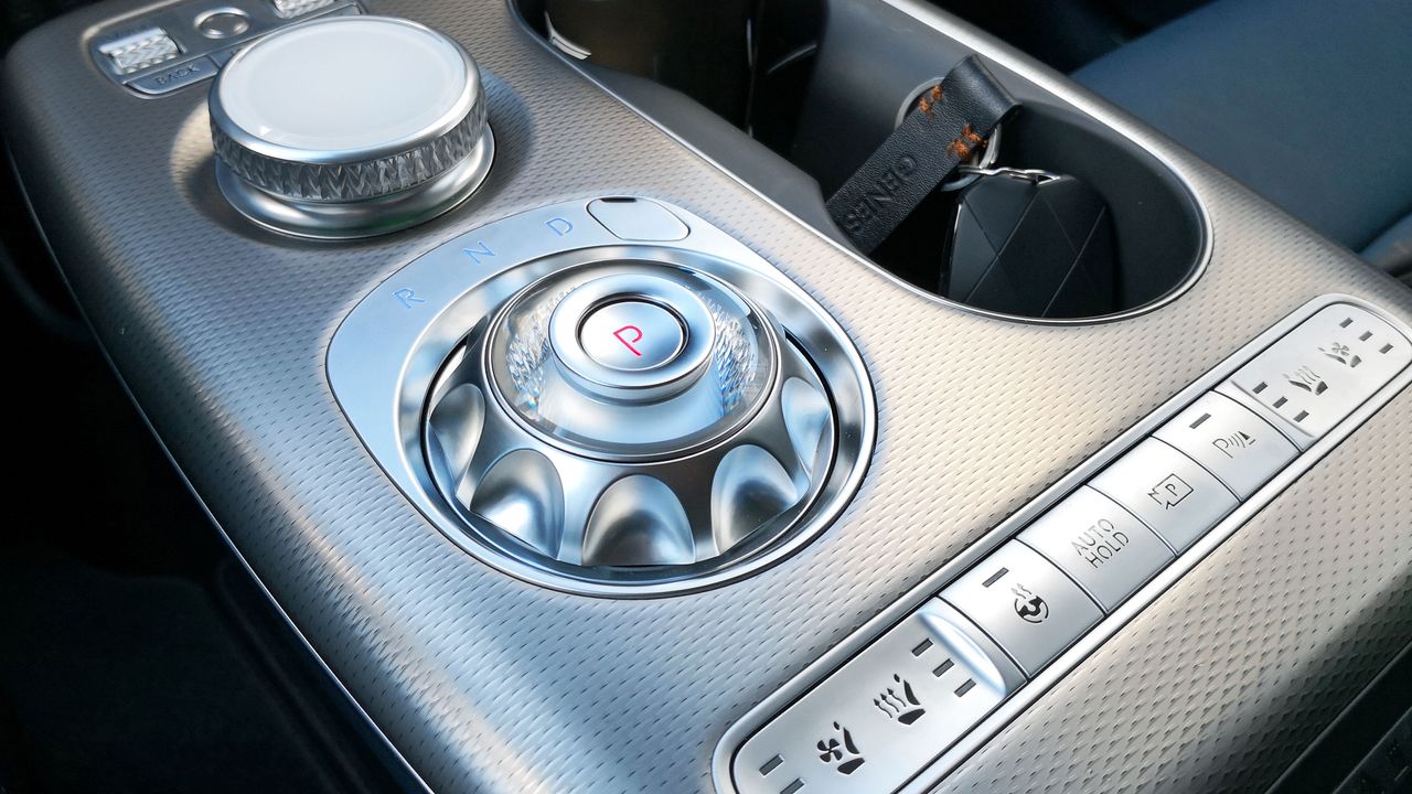 Close-up of gear select in center console