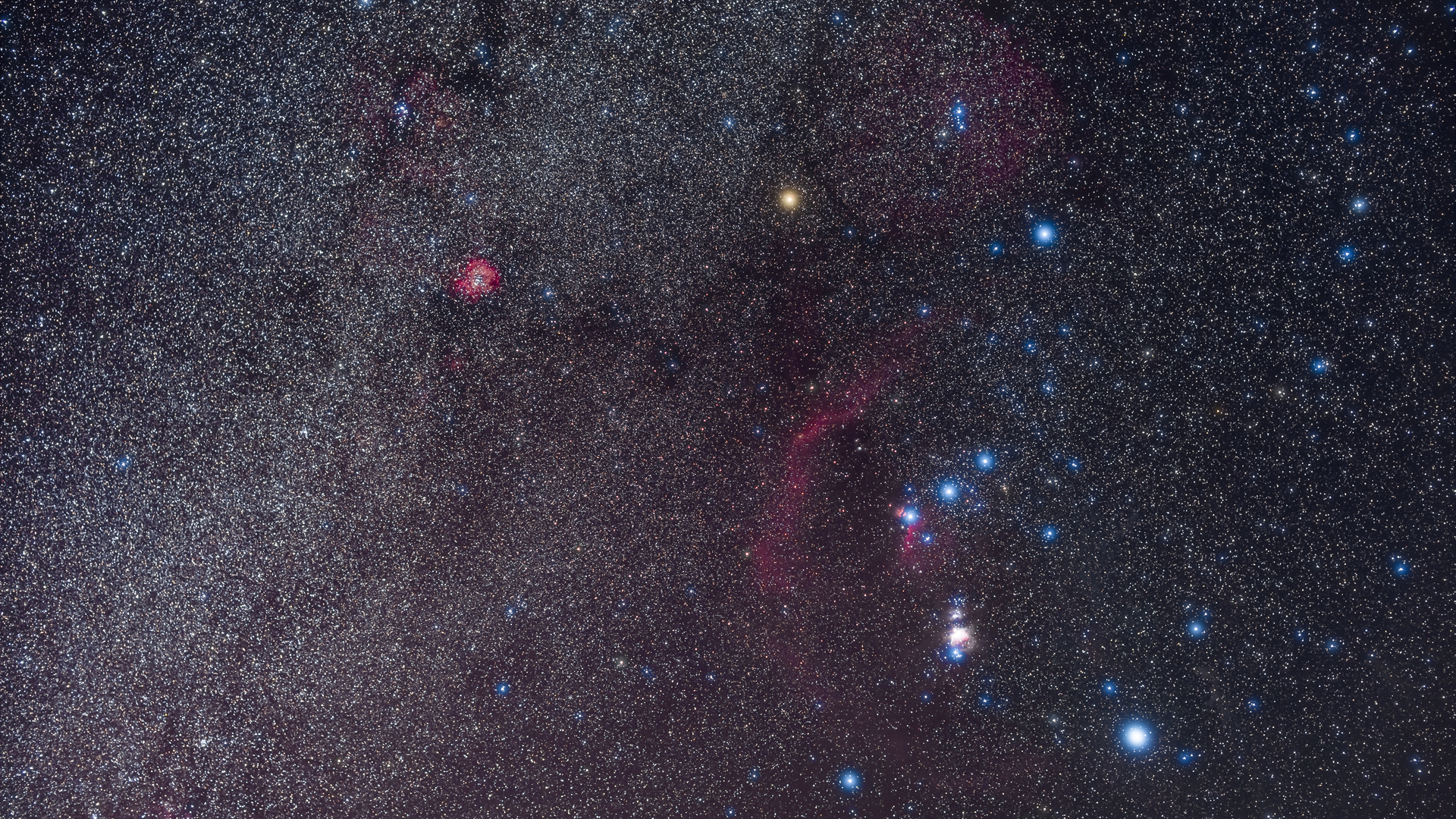 Czerwony olbrzym Betelgeza tworzy lewe ramię konstelacji Oriona.