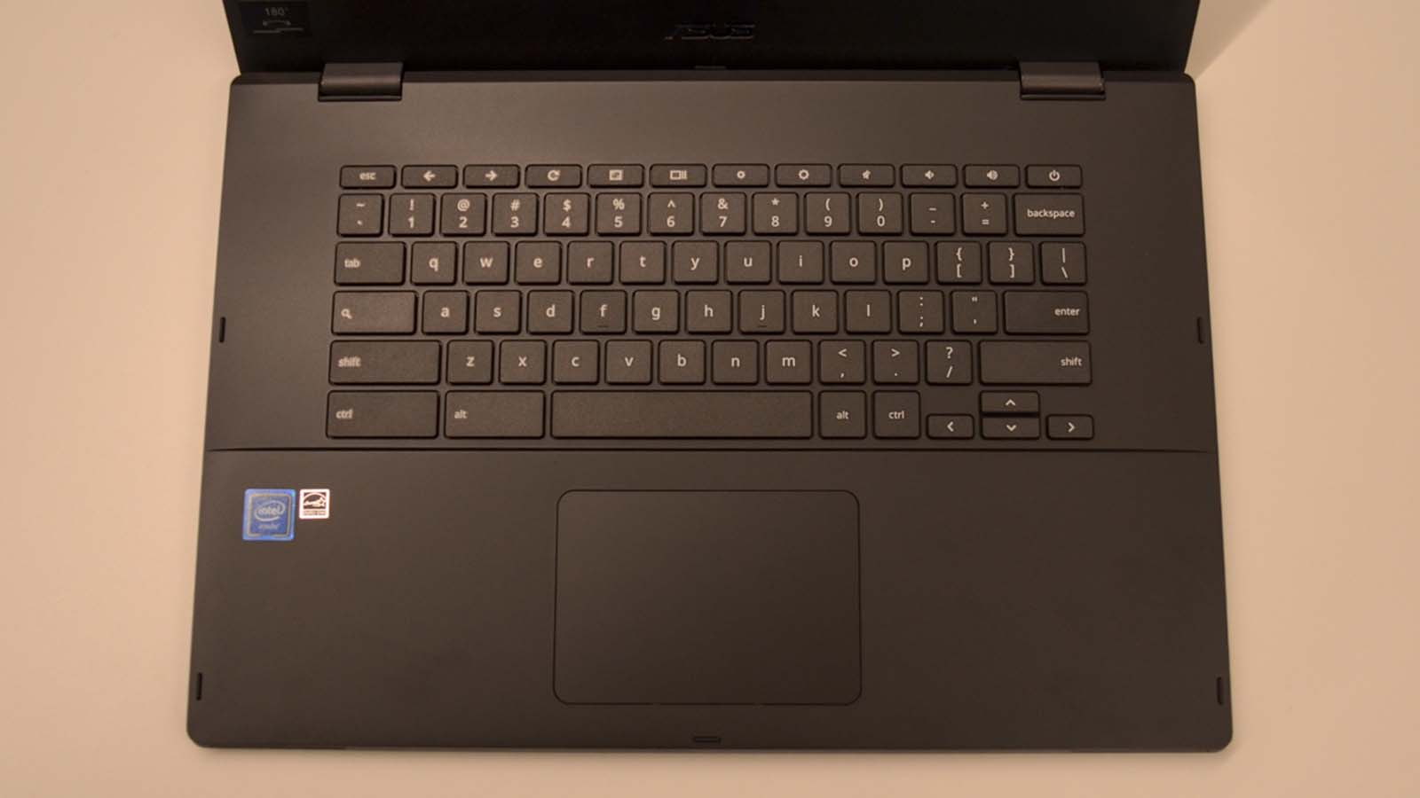 A top-down view of the Asus Chromebook CX1500's keyboard