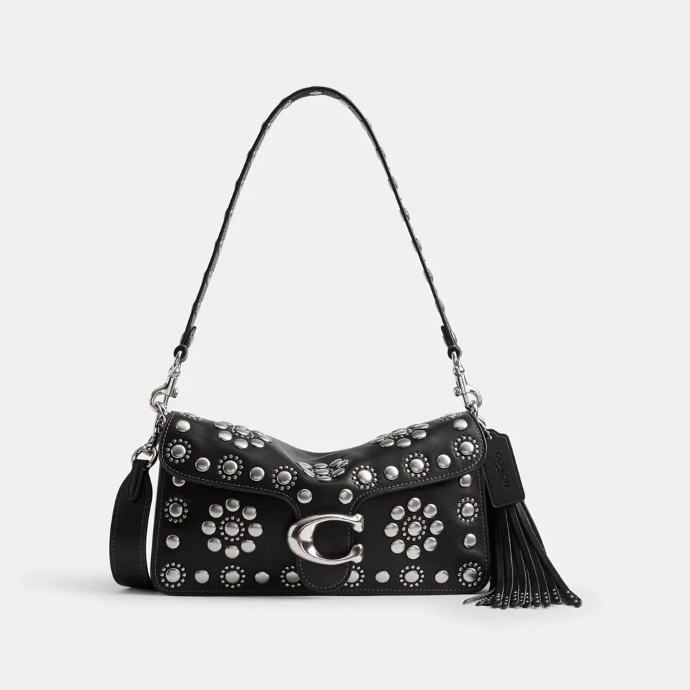 Silver/black Tabby Shoulder Bag 26 With Western Rivets