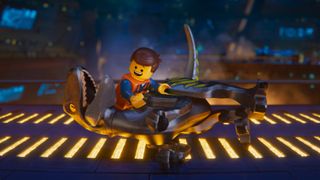 "The Lego Movie 2" launches construction worker Emmet (Chris Pratt) into space where he finds a ship crewed by dinosaur raptors.