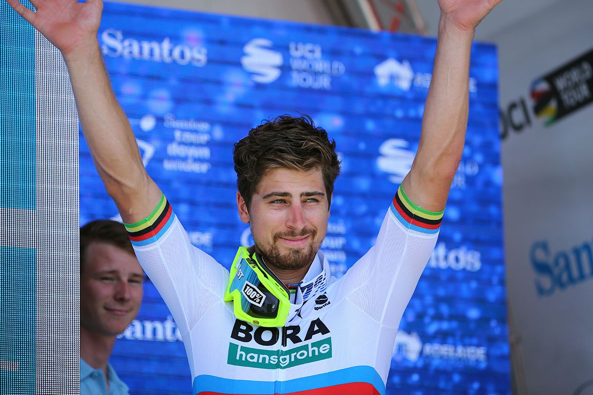 Peter Sagan (Bora-Hansgrohe) on the podium as stage winner