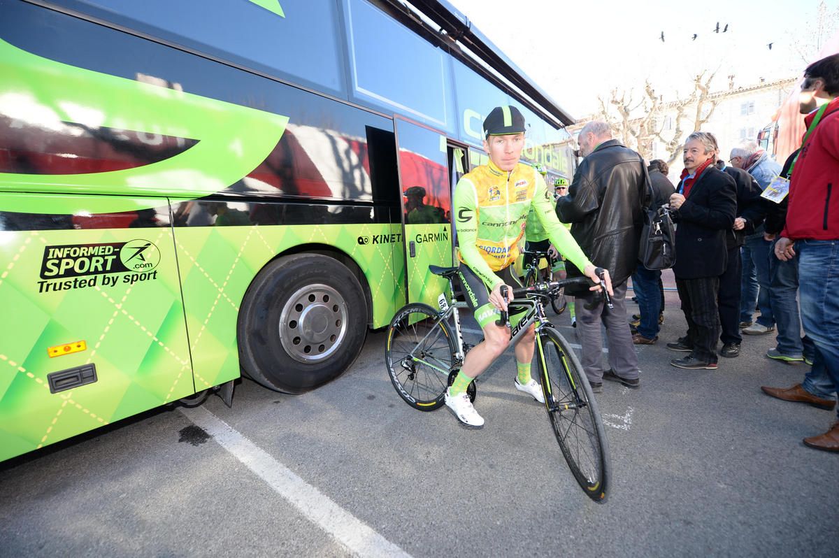Tom-Jelte Slagter (Cannondale) at the team bus