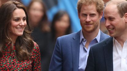 LONDON, ENGLAND - DECEMBER 19: Catherine, Duchess of Cambridge, Prince William, Duke of Cambridge and Prince Harry attends a Christmas party for volunteers at The Mix youth service on December 19, 2016 in London, England. The Mix youth service works with Their Royal Highnesses' Heads Together Campaign.