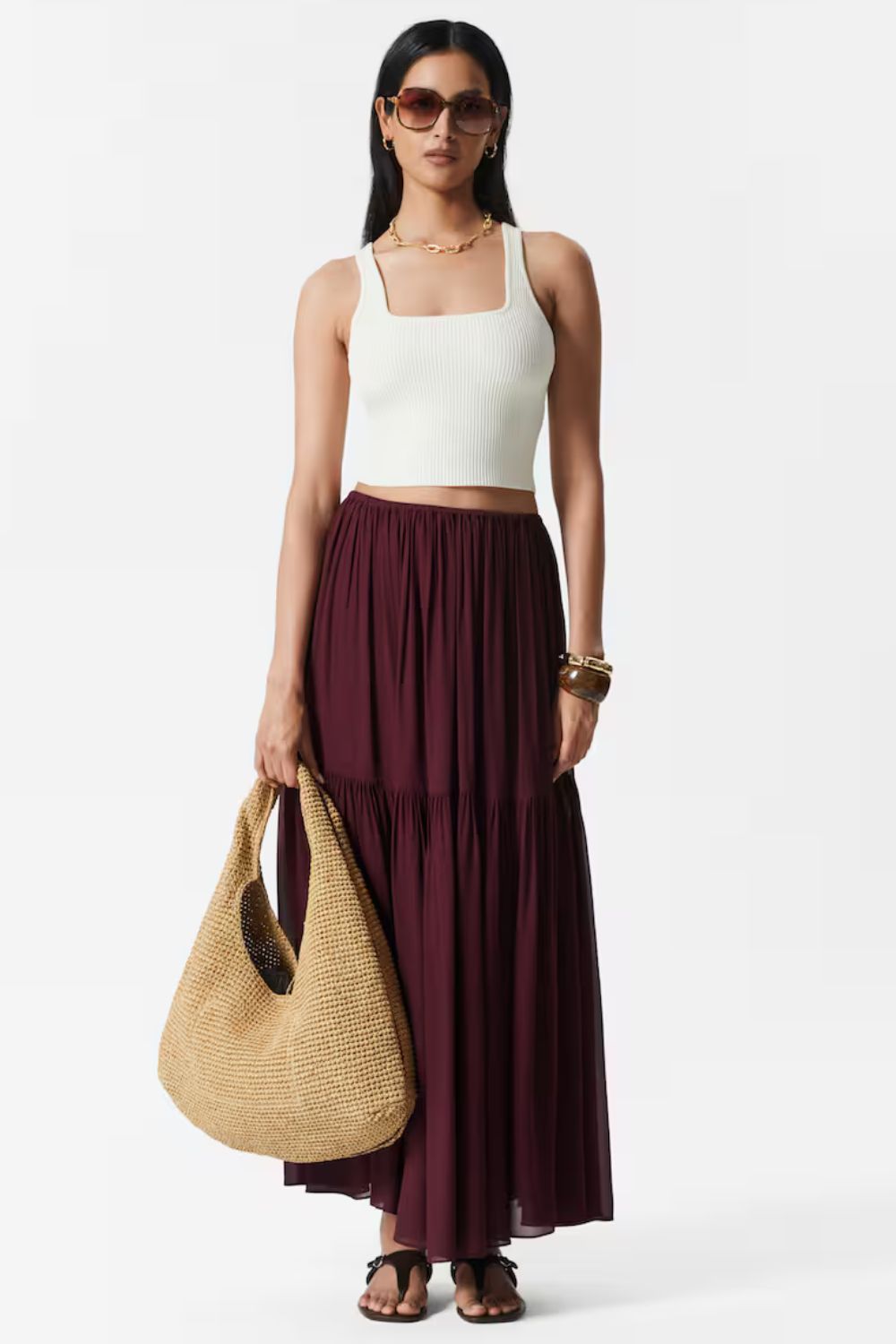 & Other Stories Chiffon Tiered Maxi Skirt