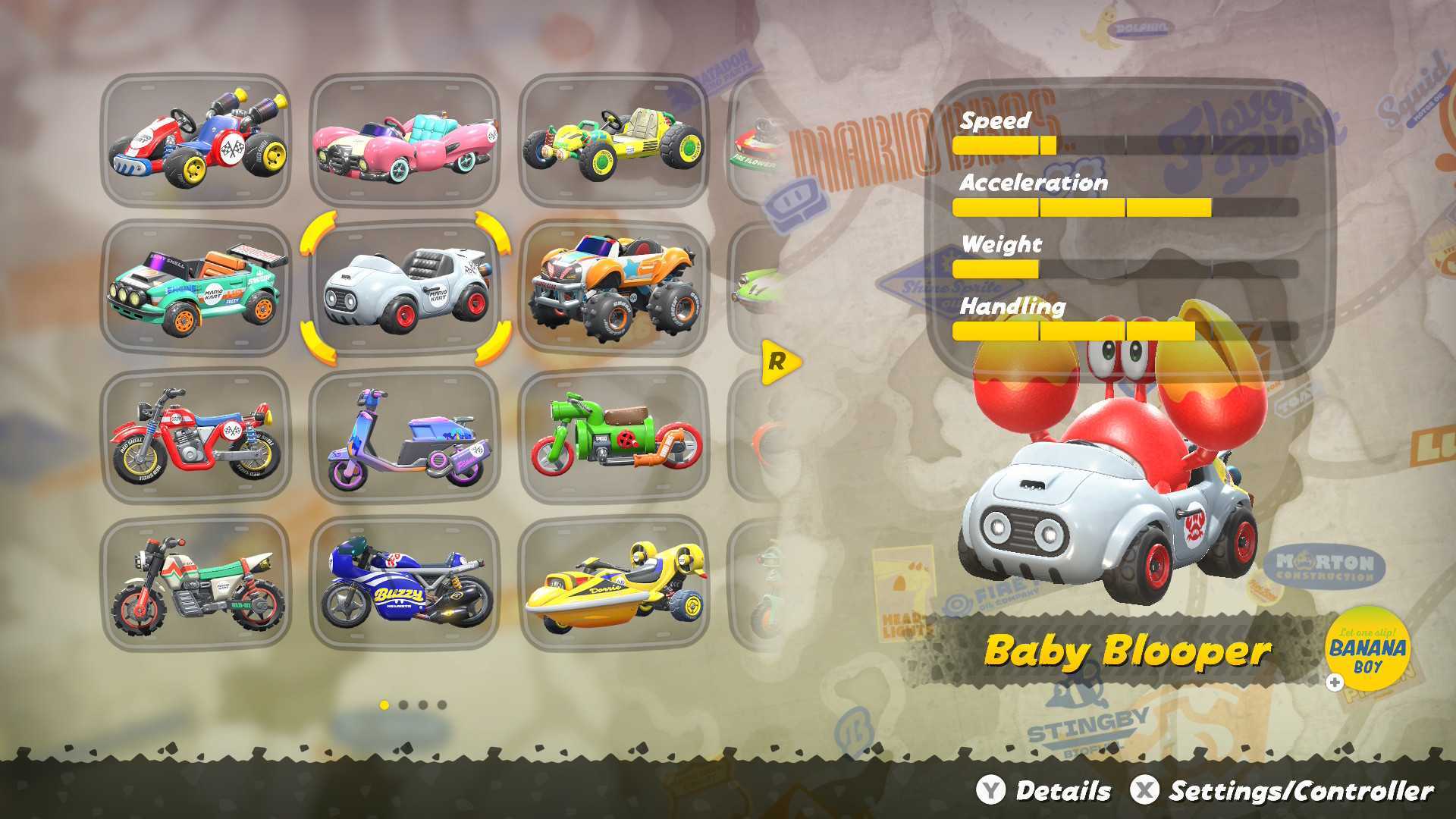 Sidestepper in Baby Blooper kart in Mario Kart World