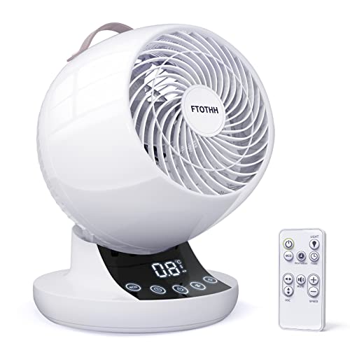Ftothh Air Circulator Desk Fan, 20 Db Quiet Electric Cooling Fan for Bedrooms, Energy Efficient, Turbo Oscillating With Remote Control, 12h Timer, Touch Panel, 12 Speed for Home Office