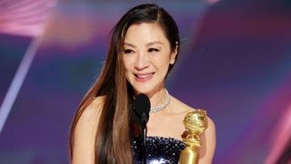 Michelle Yeoh accepts the Best Actress in a Motion Picture – Musical or Comedy award for "Everything Everywhere All at Once" onstage at the 80th Annual Golden Globe Awards held at the Beverly Hilton Hotel on January 10, 2023 in Beverly Hills, California. 