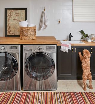 laundry room with butcher block countertop