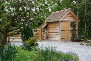 oak frame shed and logstore