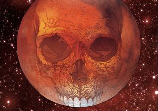 Cover art for 'Fear of a Red Planet' depicting a skull across the surface of Mars.