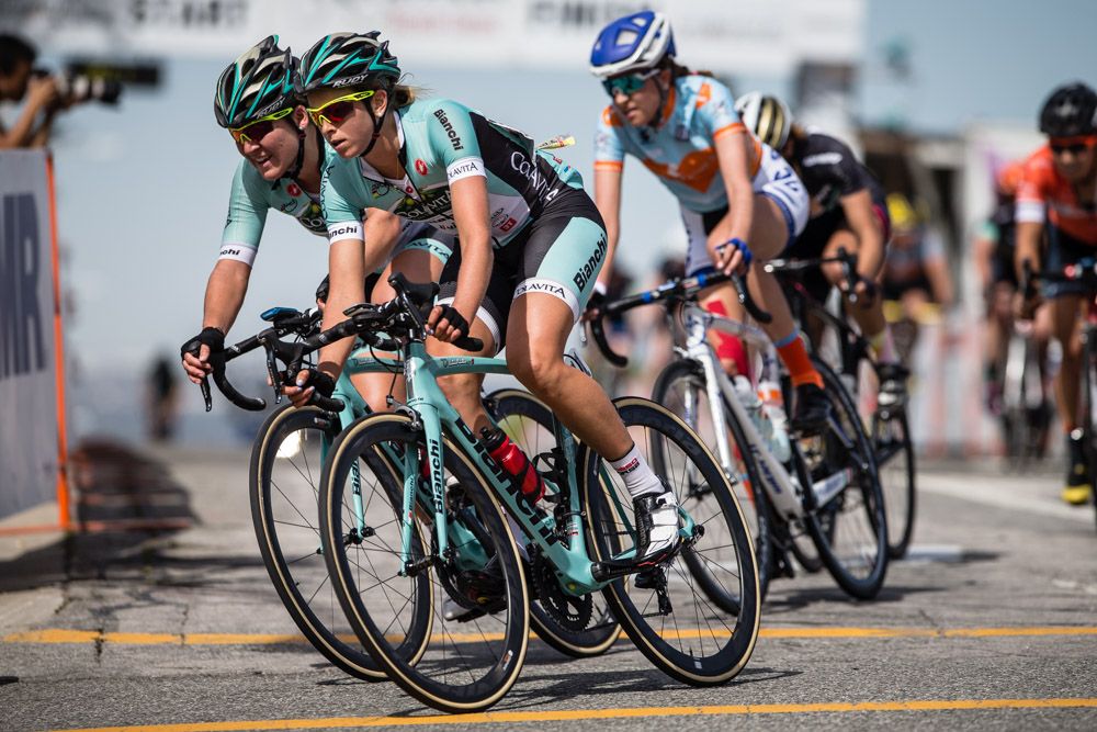 Emma Grant (Colavita) and teammate Lauretta Hanson crest the climb
