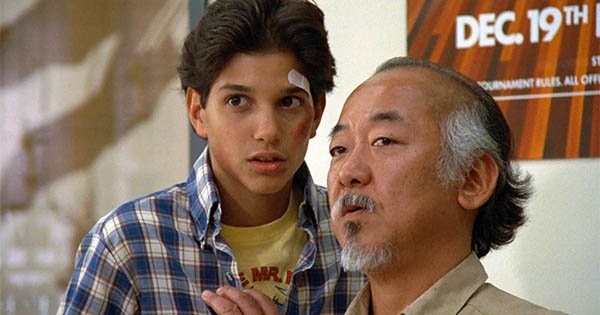 Ralph Macchio and Pat Morita in The Karate Kid