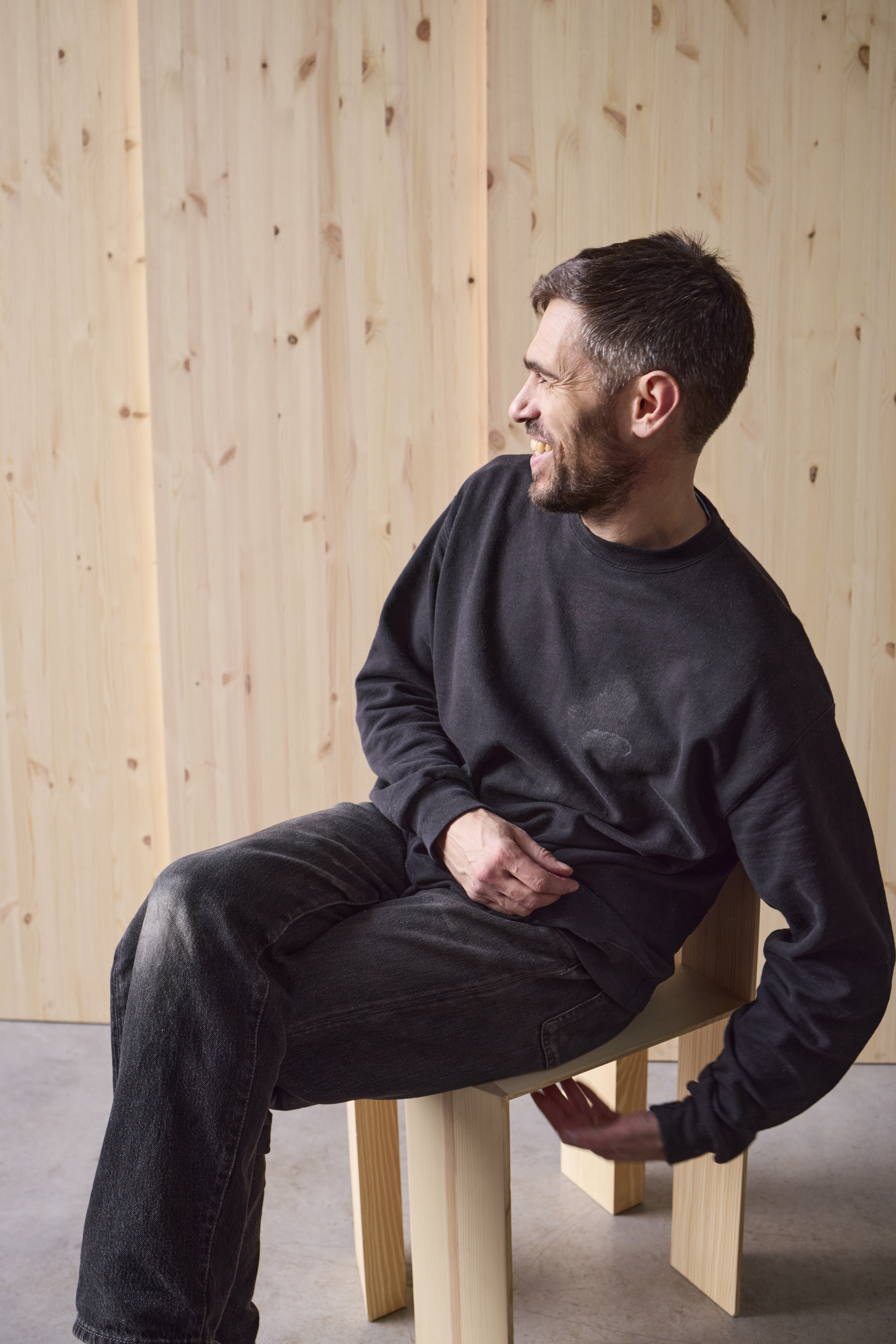 Max Lamb chair for Hem, photographed in the designer's studio