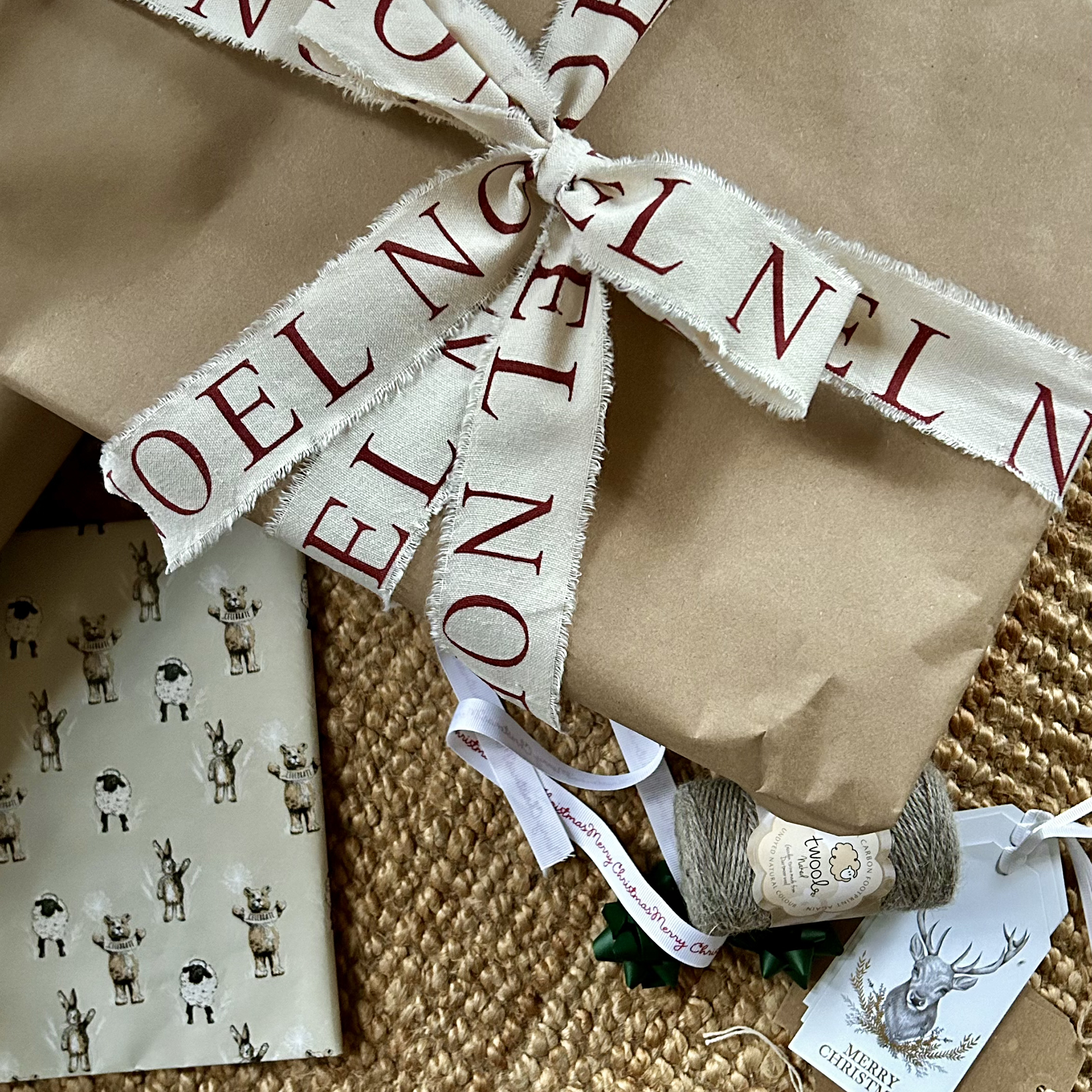 vintage ribbon round a parcel wrapped in brown paper