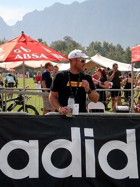 Iain McGregor waits at the end of the race.