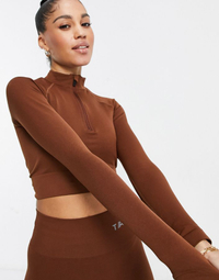 TALA Aster long sleeve crop top in brown | $59&nbsp;