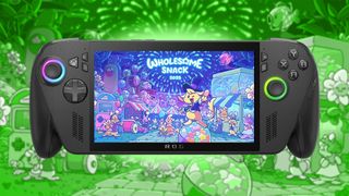 An Xbox Ally X showing the graphic for Wholesome Snack 2025 on the screen.