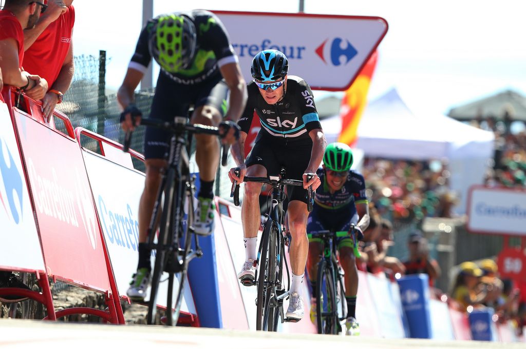 Chris Froome (Team Sky) finishes just behind Alejandro Valverde