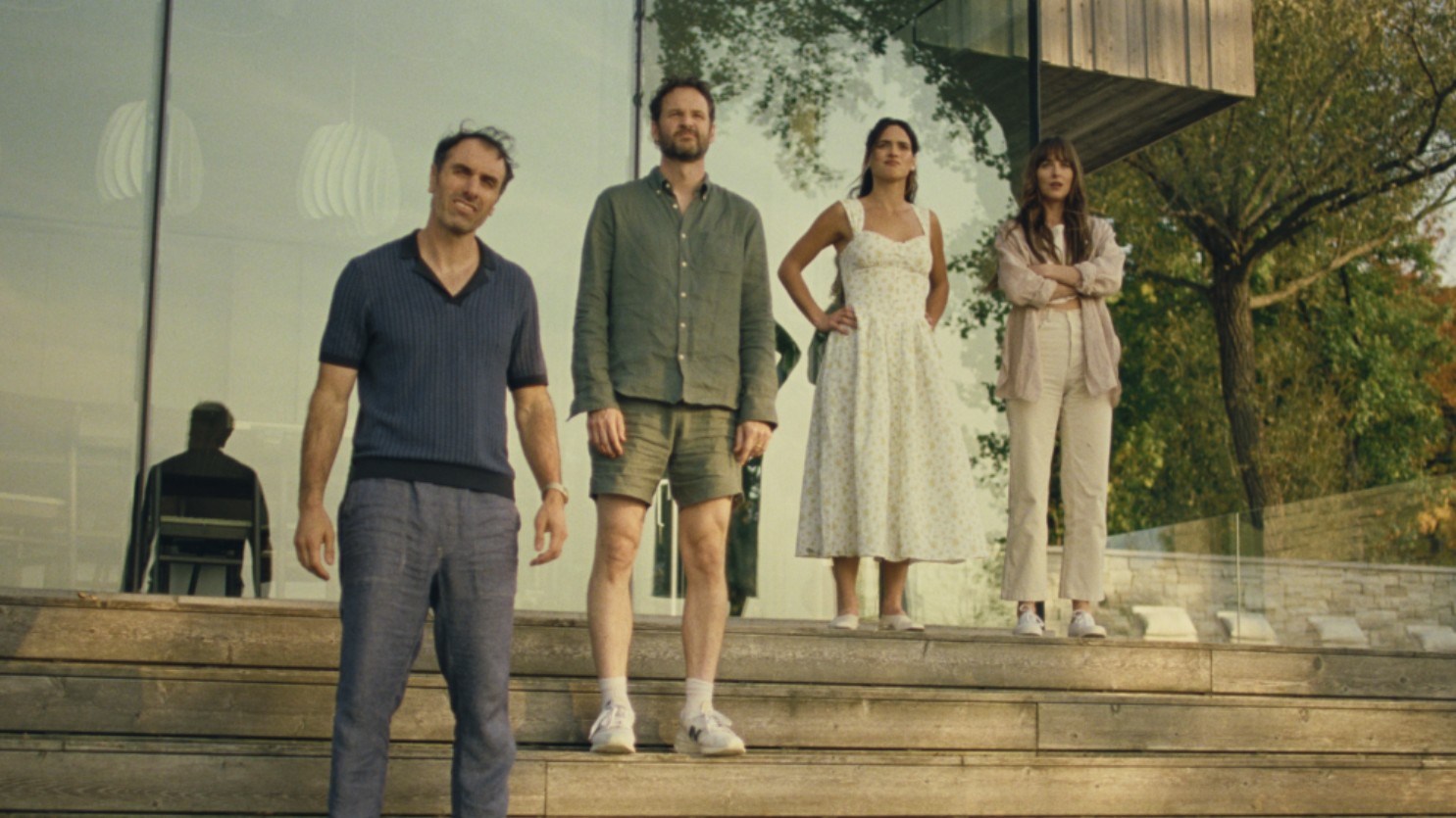 Michael Angelo Covino, Kyle Marvin, Adria Arjona and Dakota Johnson in Splitsville