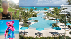 Beaches by Sandals in Turks & Caicos composite image of the swimming pool beside a Sesame Street character on the beach with a child