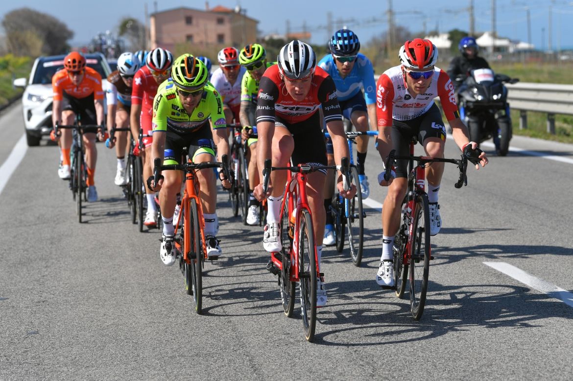 Mads Pedersen leads the breakaway