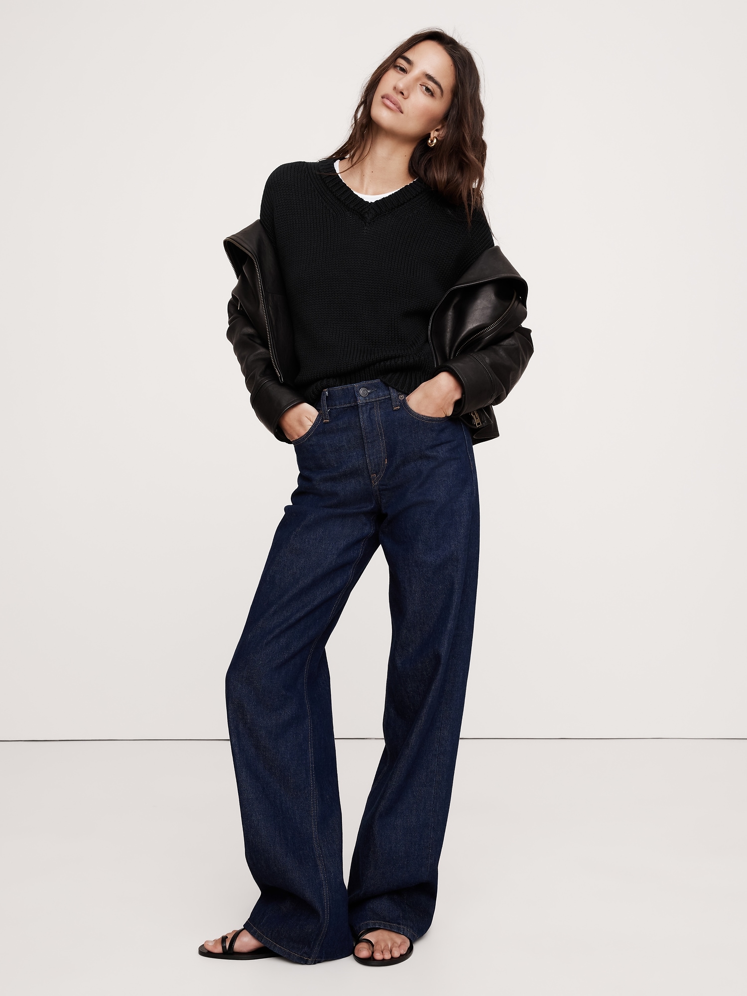 Extra large cotton V-neck sweater