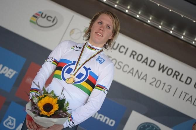 After earning a gold medal for the women's team trial world championship on Sunday, Ellen Van Dijk (Netherlands) earns another gold medal, this time in the individual time trial world championship