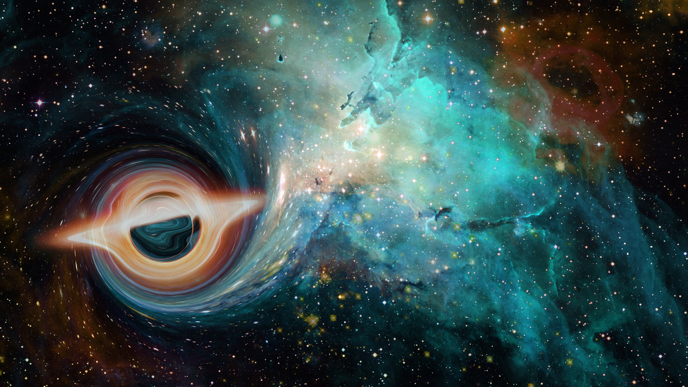 Künstlerische Darstellung eines schnell expandierenden supermassereichen Schwarzen Lochs aus weiter Ferne.