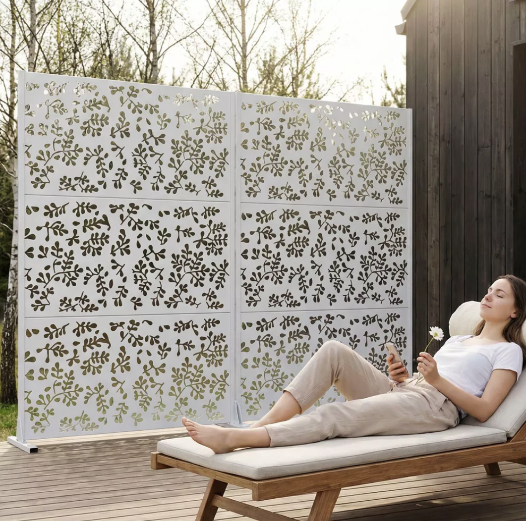PreFix 72"x47" Leafy Branch Freestanding Galvanized Steel Privacy Screen