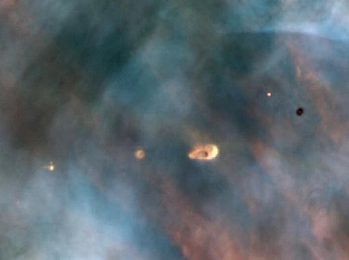 'Primordial clouds' of dust and gas that form planets, in the Orion Nebula.