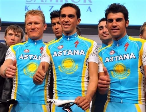 The Astana Tour trio: Vinokourov, Contador and Pereiro.