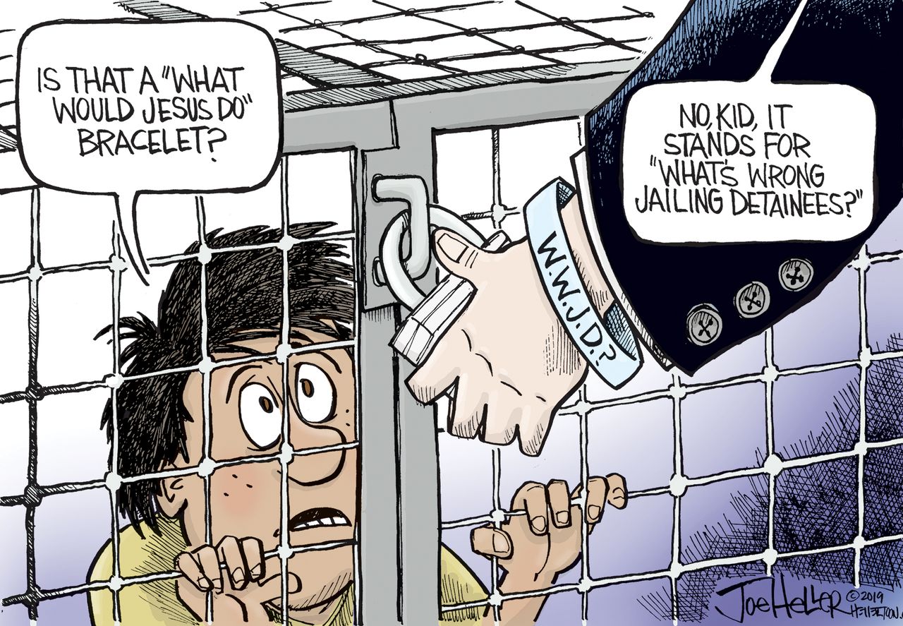 Political Cartoon U.S. WWJD Jailing Detainees Migrant Border Crisis