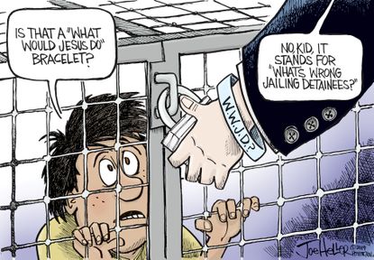 Political Cartoon U.S. WWJD Jailing Detainees Migrant Border Crisis