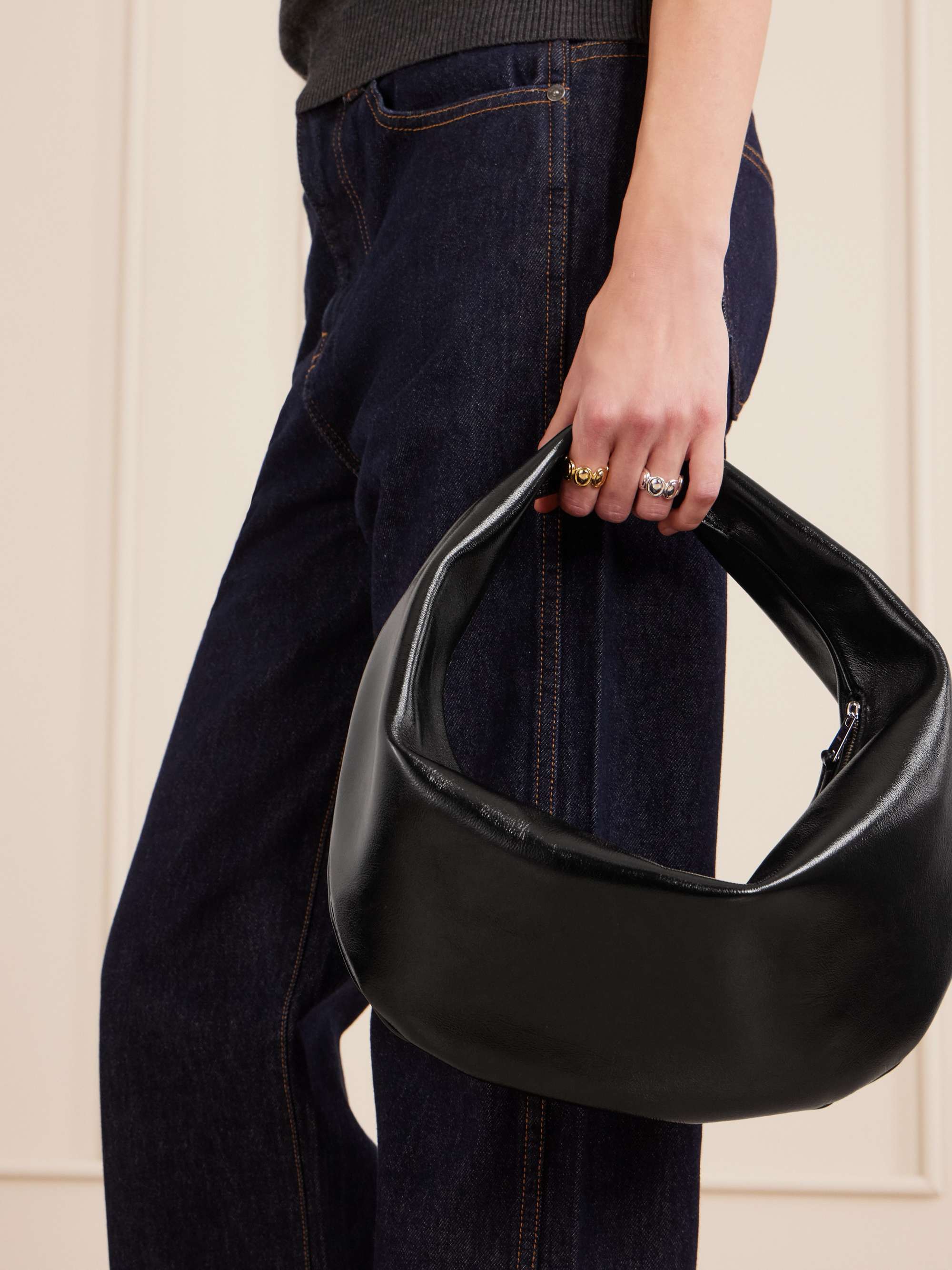 Olivia Medium Crinkled Patent-Leather Tote