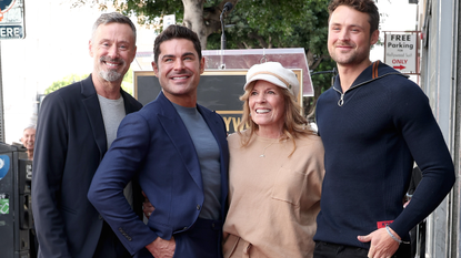 David Efron, Zac Efron, Starla Baskett and Dylan Efron attend the Hollywood Walk of Fame Star Ceremony Honoring Zac Efron on December 11, 2023 in Hollywood, California. 