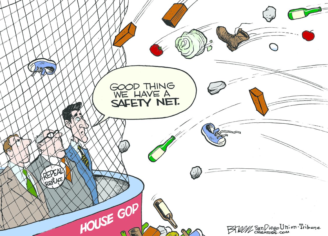 Political Cartoon U.S. GOP Health care Obamacare Trumpcare Safety Net