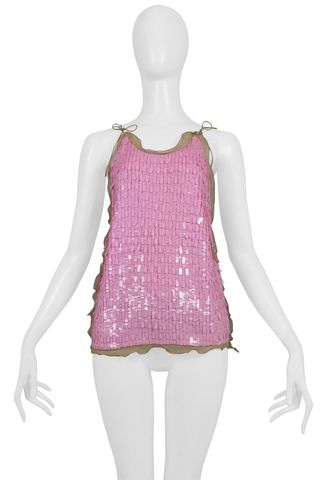 Vintage Fendi by Karl Lagerfeld Pink Sequin Paillette Ruffle Top 2000