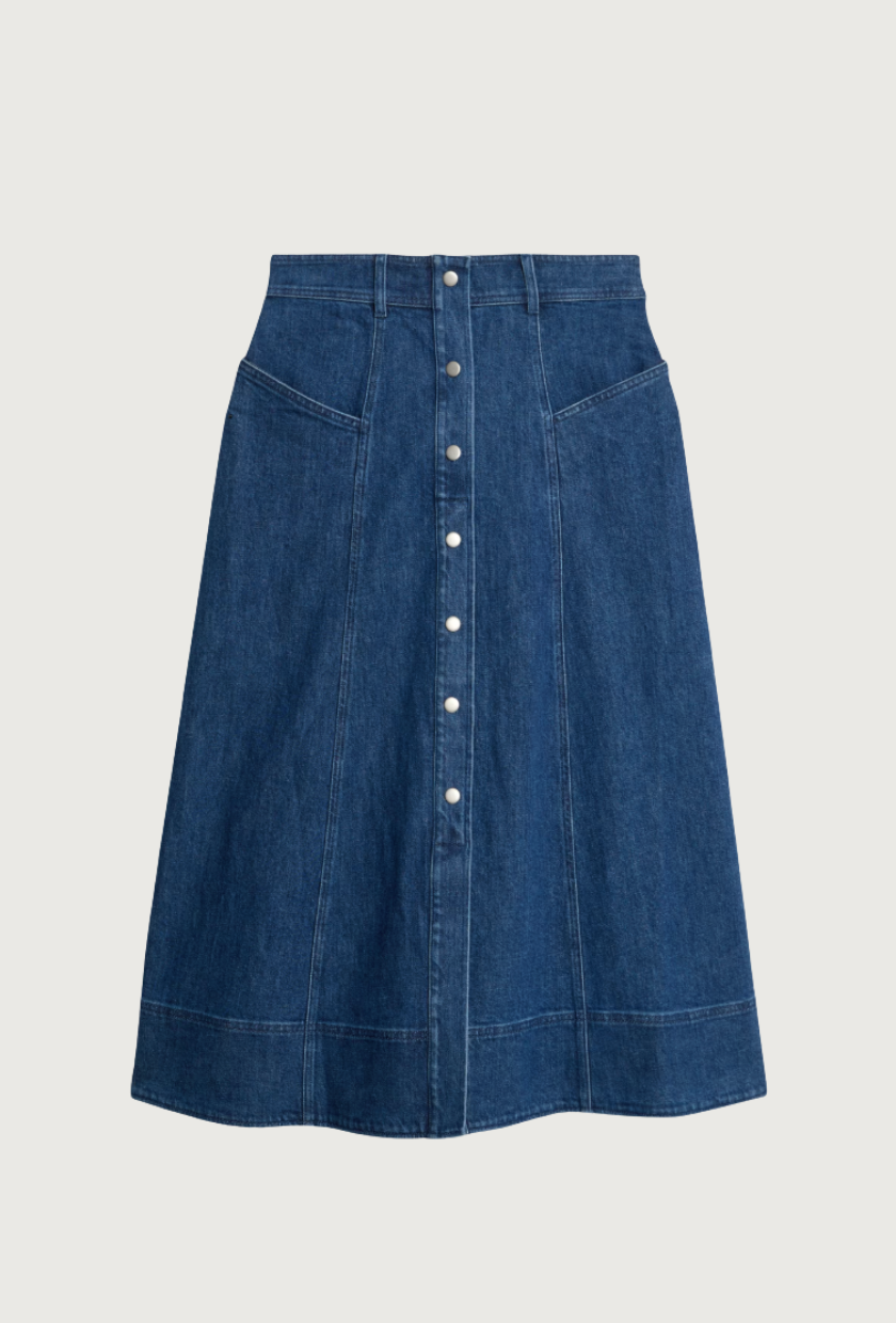 Denim Button Front Midi Circle Skirt